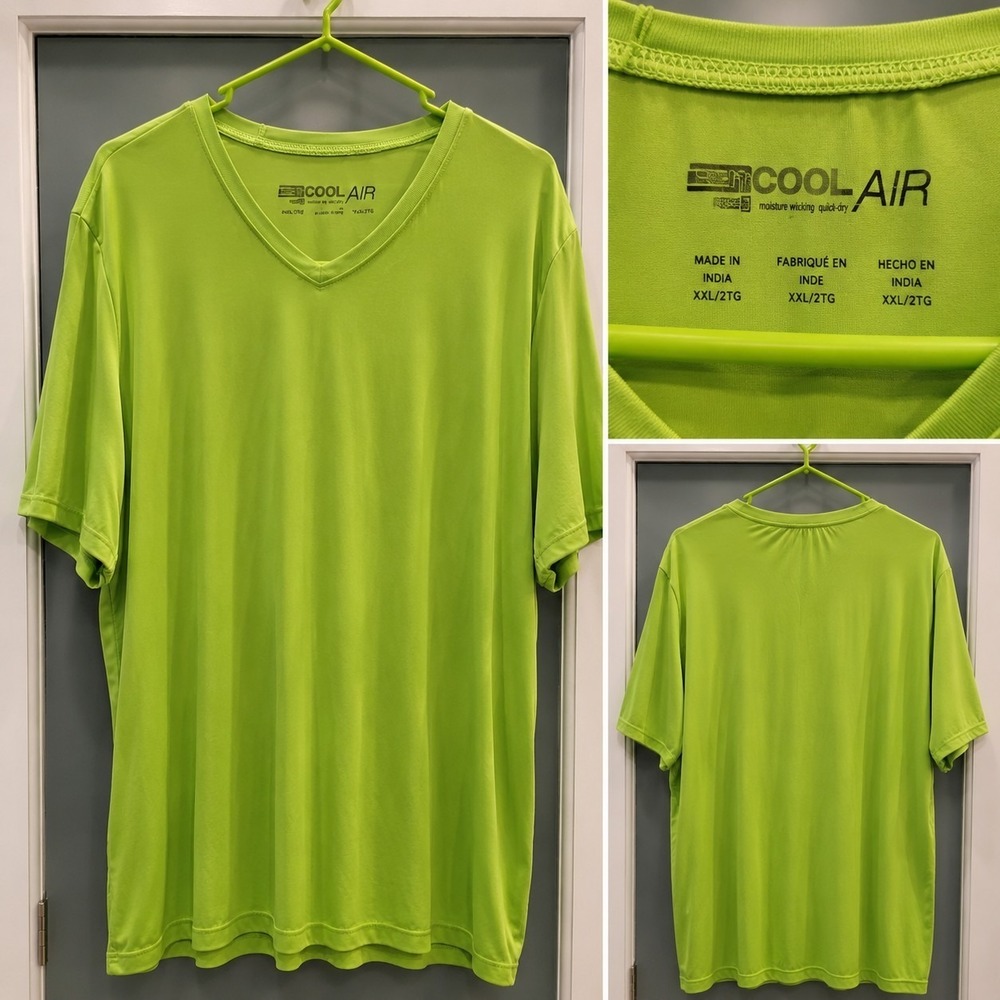 Cool Air Performance V-Neck T-Shirt Men's XXL Lime Green Moisture Wicking Tee